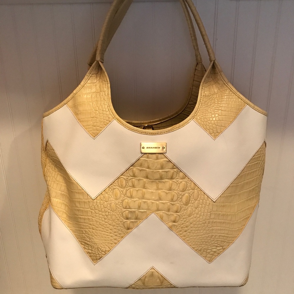 Yellow/tan and white Brahmin purse
